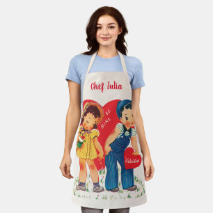 Delantal Día de San Valentín Retro, Corazones de Niño y Niñ