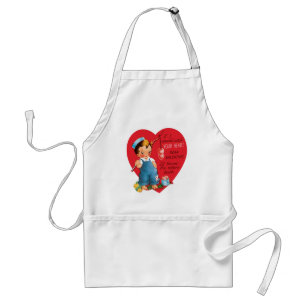 Delantal Día de San Valentín Retro, Niño Antiguo Pescando C