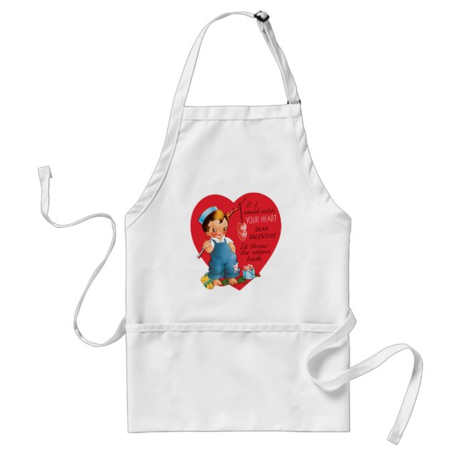 Delantal Día de San Valentín Retro, Niño Antiguo Pescando C (Frente)