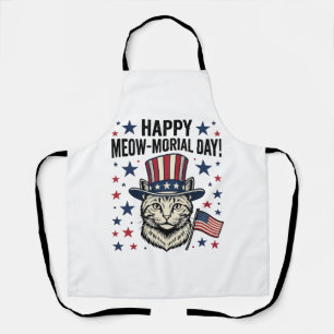 Delantal Día del Gato Patriótico Meow-Memorial Vintage Dise