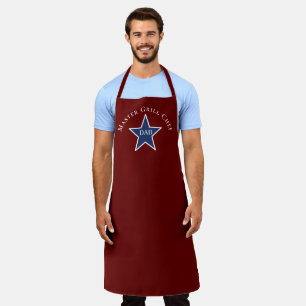 Delantal Día del Padre, Maestro Chef, Estrella Azul en Rojo