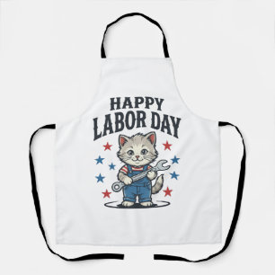Delantal Día Feliz del Trabajo Gato Trabajador Patriótico D