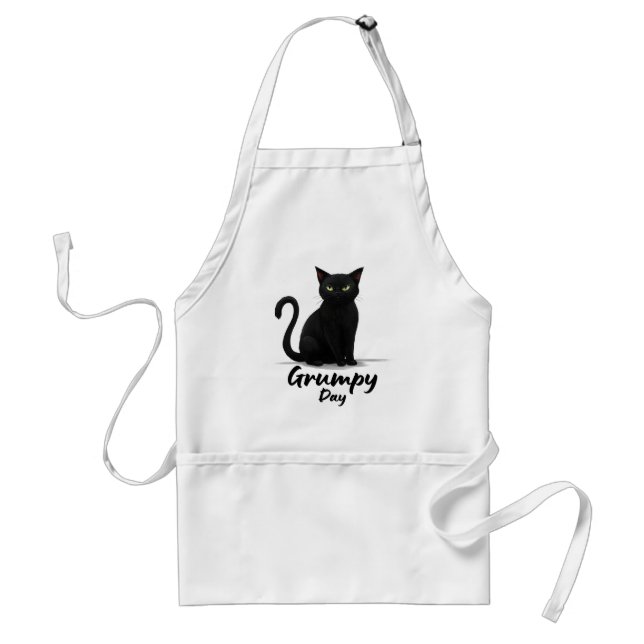 Delantal Día gruñón con gato negro (Frente)
