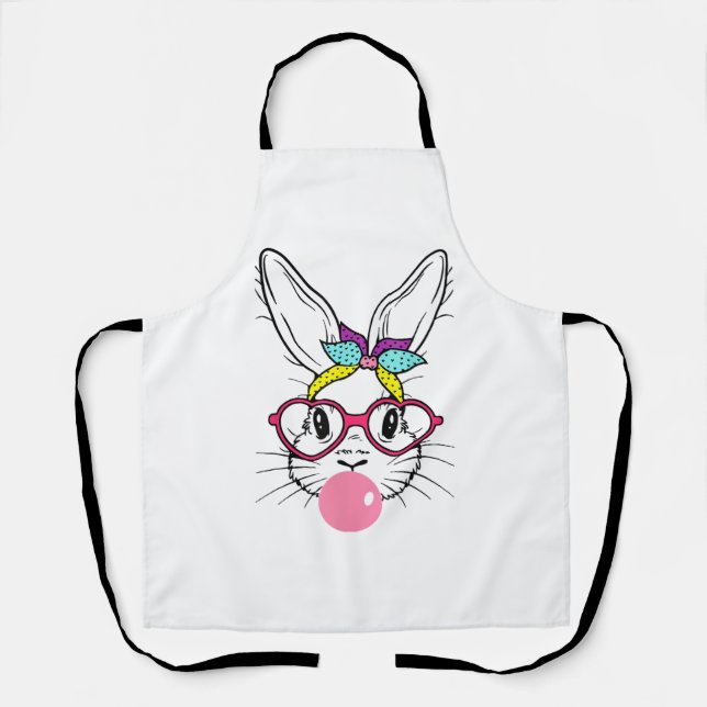 Delantal Diadema de gafas soplando chicle cara de conejo fe (Anverso)