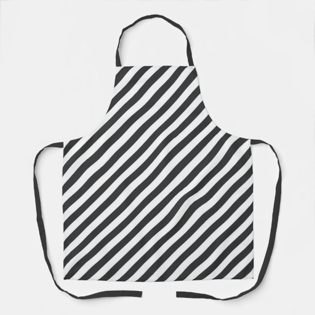 Delantal Diagonal black and white stripes  pattern (Anverso)