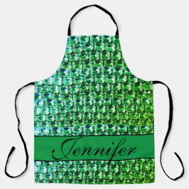 Delantal Diamantes verdes, gemas verdes y patrón de joyería