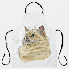 Delantal Dibujo a mano divertido y esponjoso gato Ragdoll