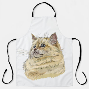 Delantal Dibujo a mano divertido y esponjoso gato Ragdoll