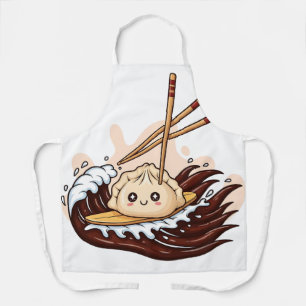 Delantal Dibujo animado adorable de un dumpling haciendo su