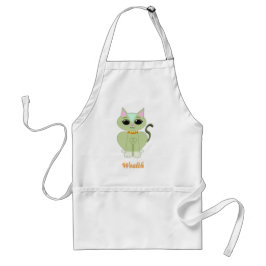 Delantal Dibujo animado de gato verde lindo