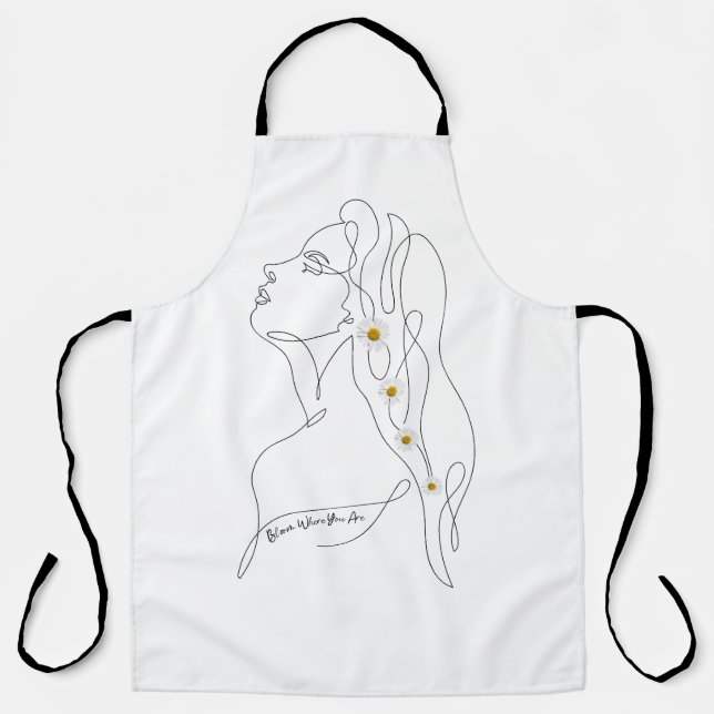 Delantal Dibujo de arte de línea de mujer - Bloom donde est (Anverso)