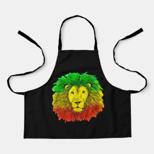 Delantal Dibujo de cabeza de león Rasta rojo amarillo verde