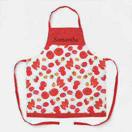 Delantal Dibujo de lápiz de color amarillo y tomate rojo