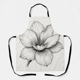 Delantal Dibujo de línea de flor botánica vintage con tinta