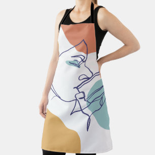 Delantal dibujo de líneas poster de la mujer tomando café