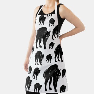 Delantal Dibujo de silueta de gato negro de Halloween