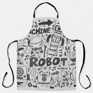 Delantal Dibujo del ilustrador del robot Doodle