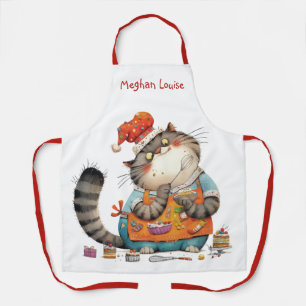 Delantal Dibujo divertido de un chef gato caprichoso y lind