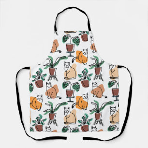 Delantal Dibujo en línea de gatos y flores