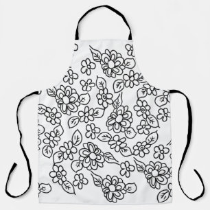 Delantal Dibujo floral en blanco y negro