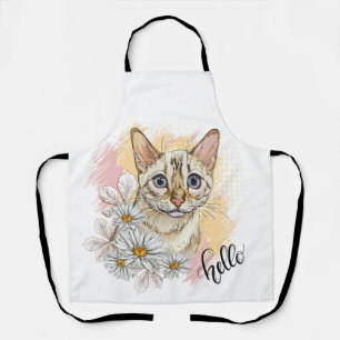 Delantal Dibujo manual gracioso gato bengalí de nieve con c