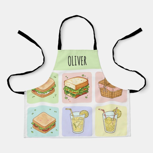 Delantal Dibujos adorables con tema de picnic (Anverso)