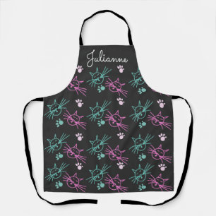 Delantal Dibujos de gato lindos rosa cyan mascota negro nom