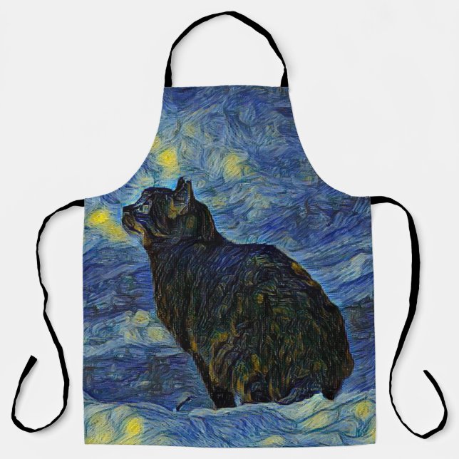 Delantal Digital painting Shambhala cat in Vincent Van Gogh (Anverso)