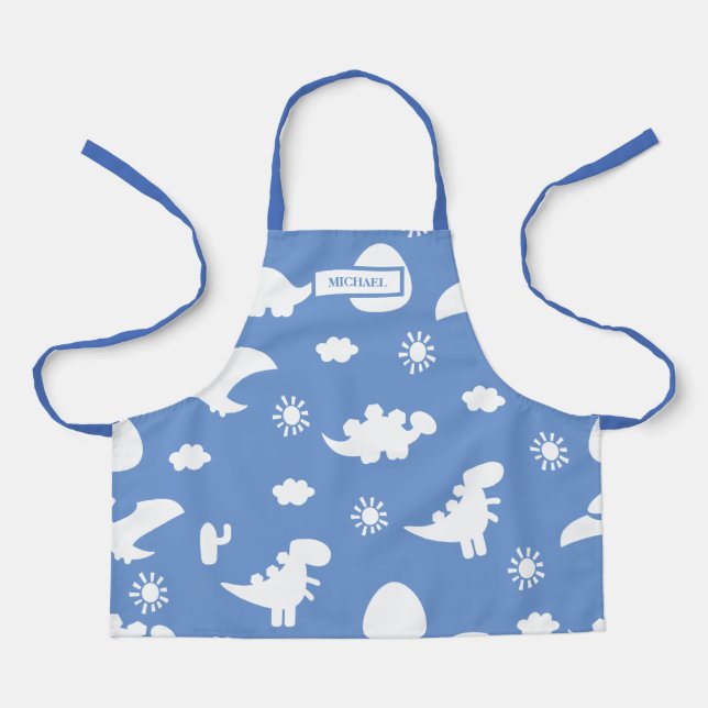 Delantal Dino Doodle Silhouettes niños Dinosaur Blue Apron (Anverso)