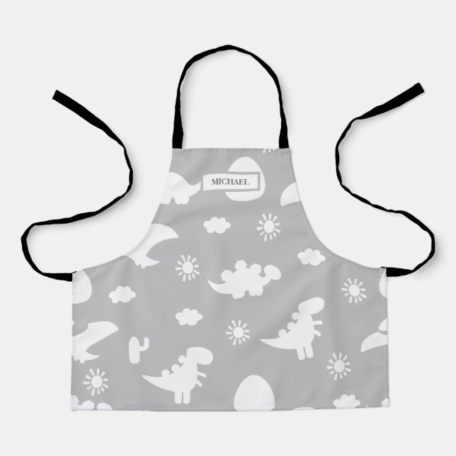 Delantal Dino Doodle Silhouettes Niños Dinosaur Gray Apron (Anverso)