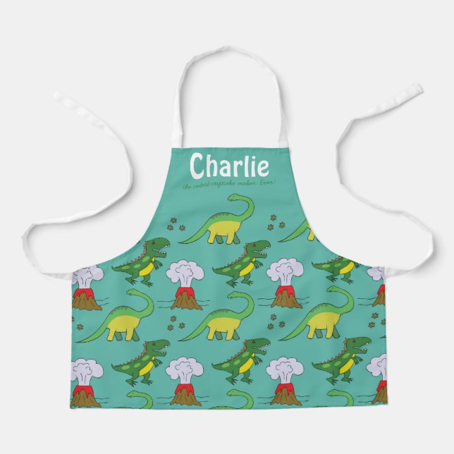 Delantal Dinos 2 x protector de texto personalizado (Anverso)