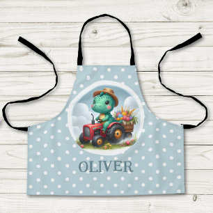 Delantal Dinosaurio de Trex Cute que conduce un tractor roj