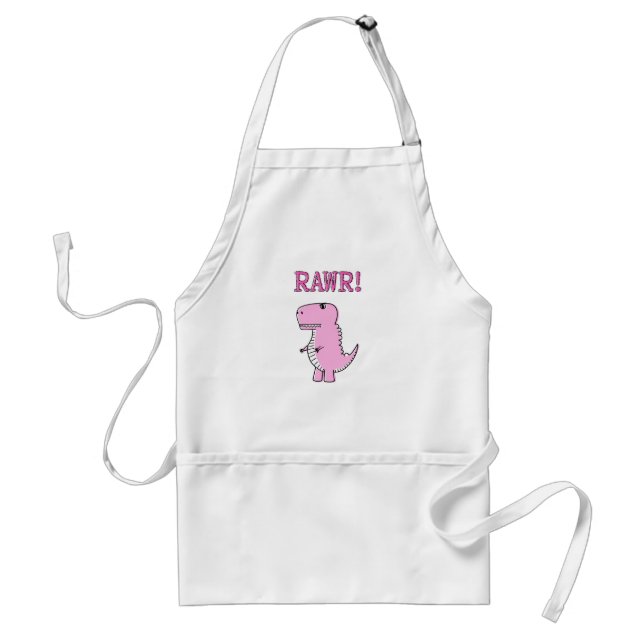 Delantal Dinosaurio T-Rex, Personalizado Rosa Cuto Y Enojad (Frente)