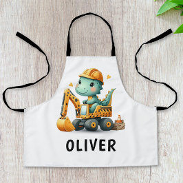 Delantal Dinosaurio trabajador lindo en una excavadora