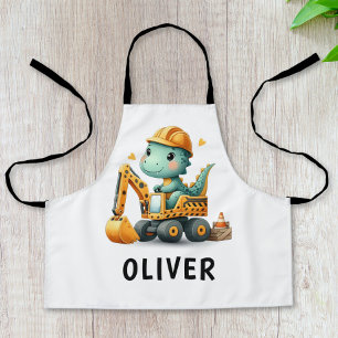 Delantal Dinosaurio trabajador lindo en una excavadora