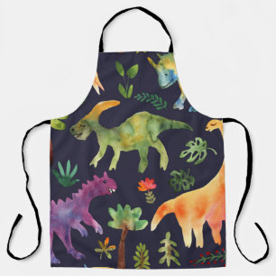 Delantal Dinosaurios florales: Diseño de tela acuarela