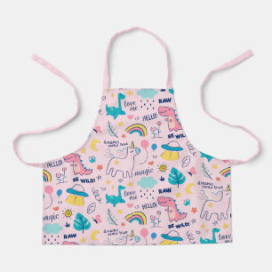 Delantal Dinosaurios rosados Unicornio Chicas arcoiris