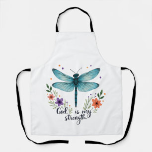 Delantal Dios es mi fuerza Floral Libélula Camiseta Cristia