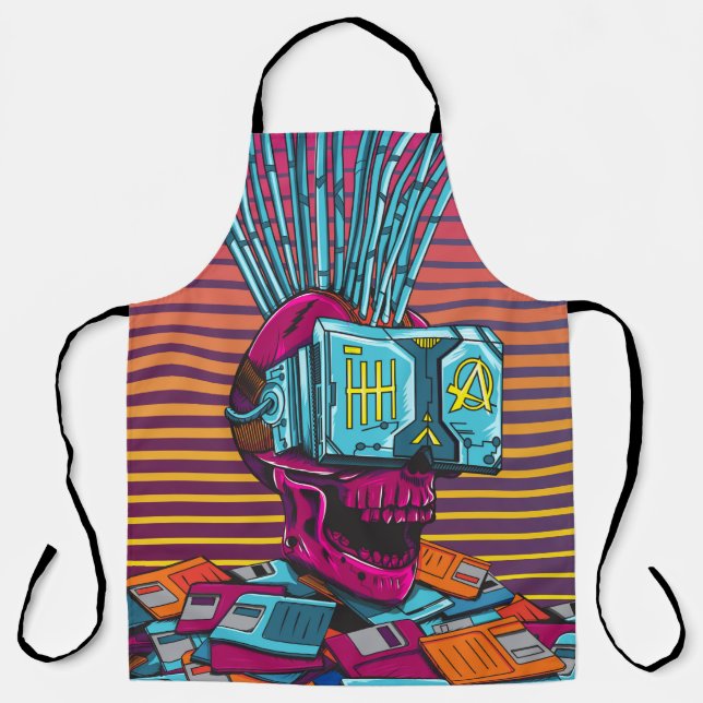Delantal Disco Cyber Skull Virtual Reality Cyberpunk  (Anverso)