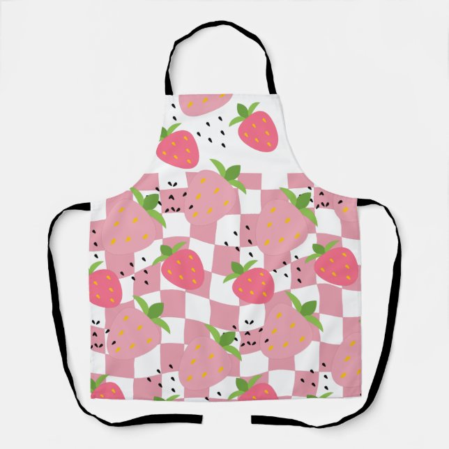 Delantal Diseño a cuadros de fresas de cocina rosa Guay (Anverso)