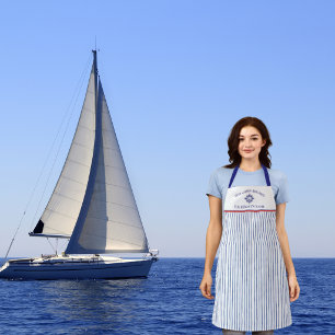 Delantal Diseño A de nombre de barco con monograma de rayas