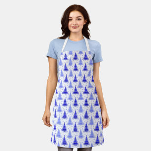 Delantal Diseño azul de patrón de árbol de Navidad
