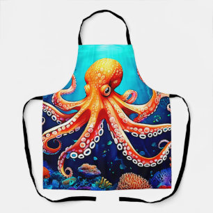 Delantal Diseño brillante de pulpo en el mar profundo