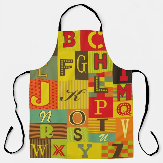 Delantal diseño de alfabeto retro. Ilustracion de época (Anverso)