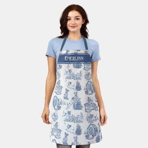 Delantal Diseño de amante de perro de Toile Francés Azul