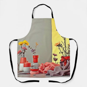 Delantal Diseño de arreglo amarillo rojo vibrante