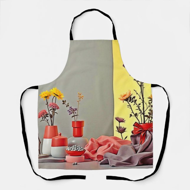 Delantal Diseño de arreglo amarillo rojo vibrante (Anverso)
