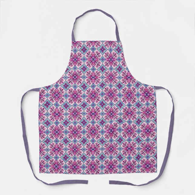 Delantal Diseño de baldosas rosas y azules (Anverso)