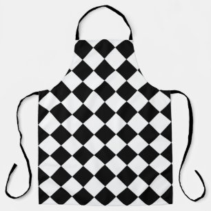 Delantal Diseño de bandera a cuadros en blanco y negro