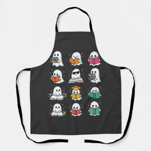Delantal Diseño de biblioteca Kawaii de fantasmas de lectur